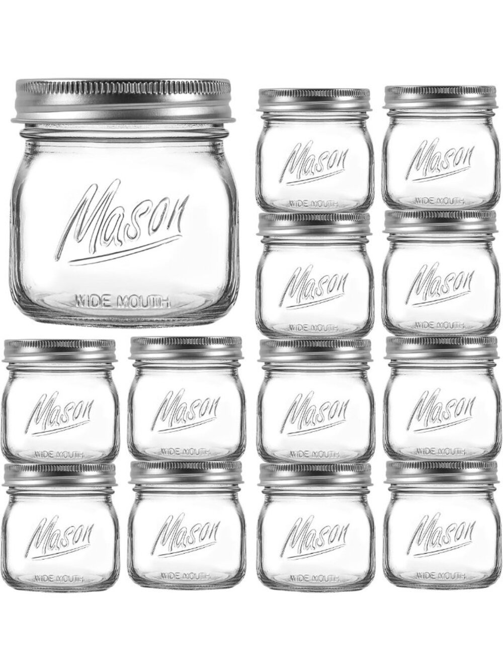 12PCS 16oz Wide Mouth Mason Jars with Airtight Lids & Bands - Perfect for